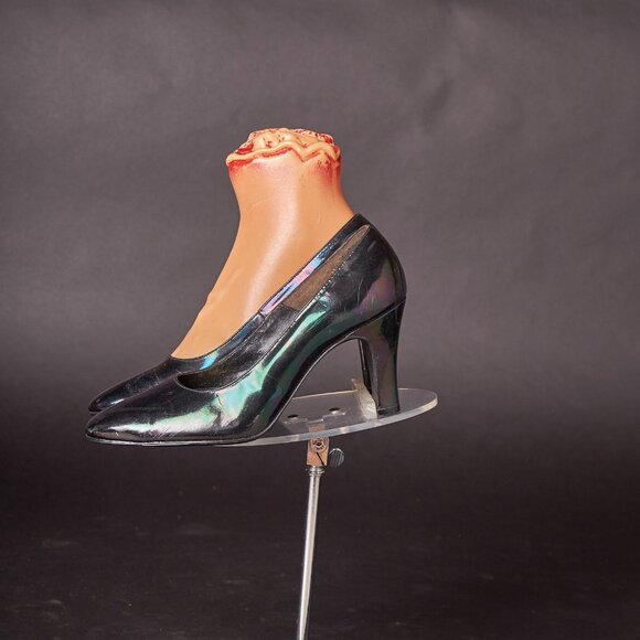 1980s Metallic Iridescent Black Pumps Heels Shoes - Picture 7 of 9